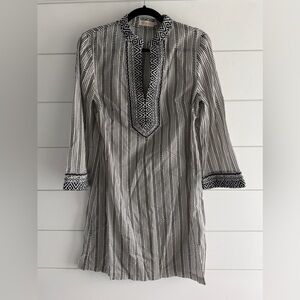 Tory Burch Black and White Patterned Tunic Dress, Size 10